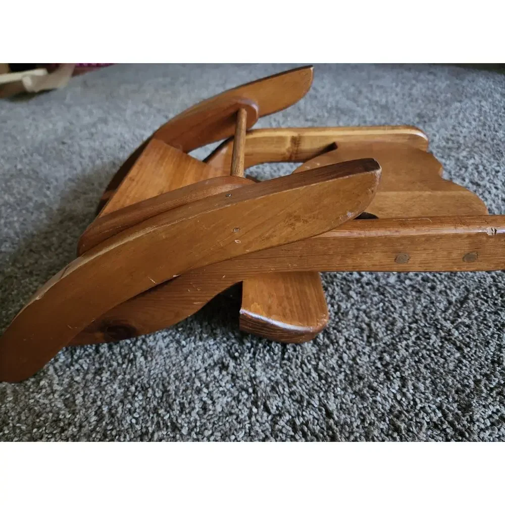 FOLDING Solid Wood Vtg Child Doll Rocking Chair Heart Shape Cottage Core Country